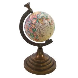 Pre-Owned World Globe 5" Diameter 11" Tall with Metal Stand Desk Accent Decor